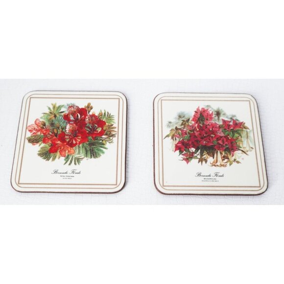 6 Vintage Pimpernel Caribbean Flowers Coasters w/ box Barware Cork Backing - Picture 3 of 6